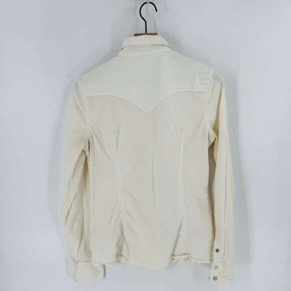 True Religion Western Snap Button Shirt Size Large Cream Denim-Inspired Top - Picture 2 of 11